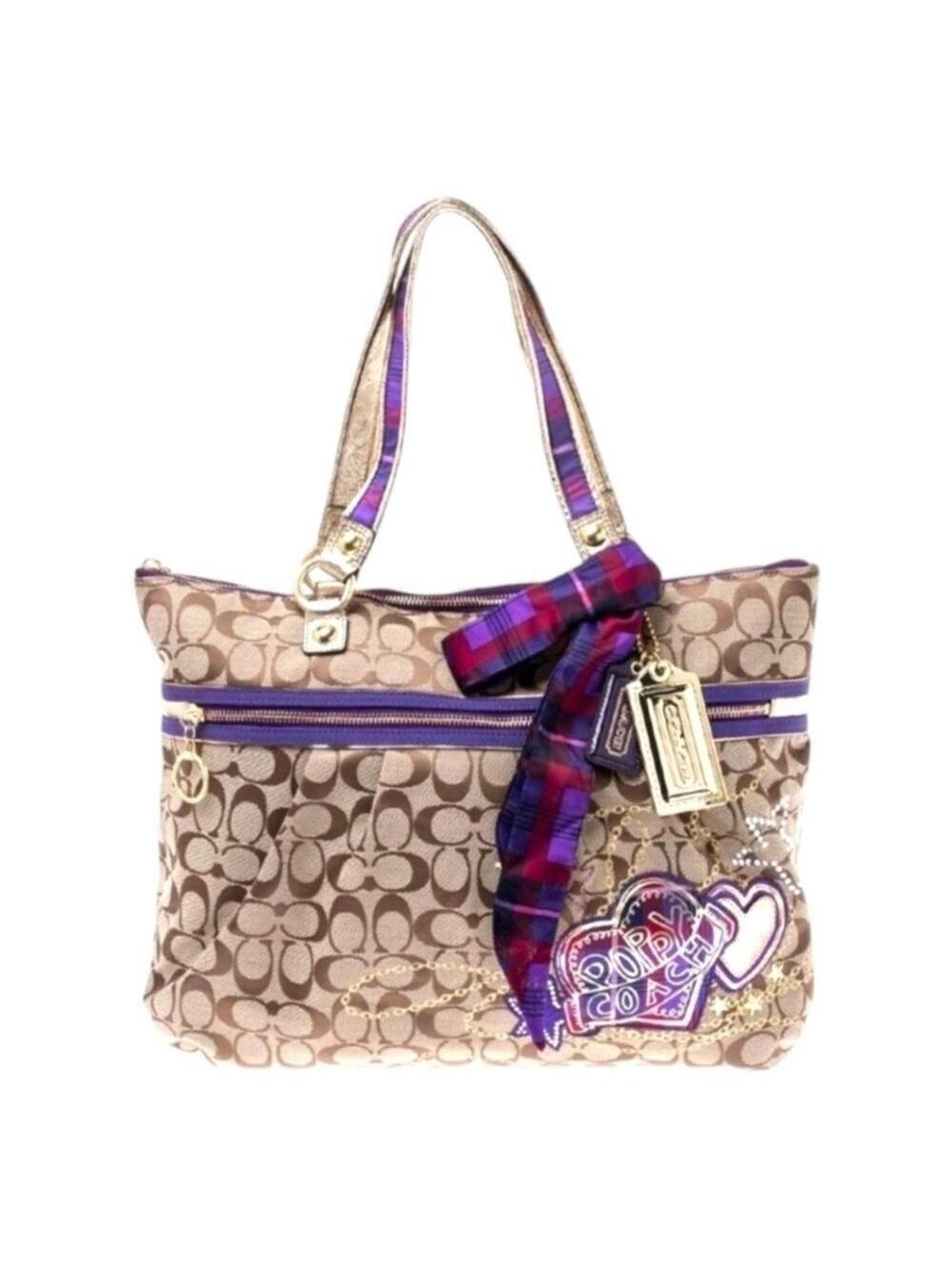 Coach Poppy Tartan Plaid Appliqué Large Glam Tote, Rare Limited Edition - Picture 2 of 3